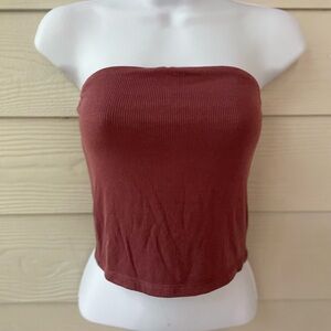 American Eagle Outfitters Ribbed Strapless Tube Top - Rust Brown